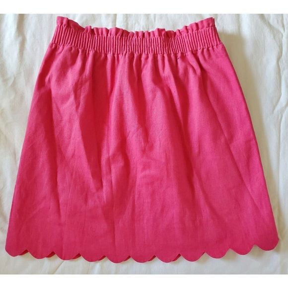 J Crew Mini Linen Skirt SZ 00 Scalloped Hem Elastic Waist Short NWT - Picture 4 of 7